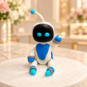 Figurka Astro Bot z masy cukrowej na tort, około 12 cm