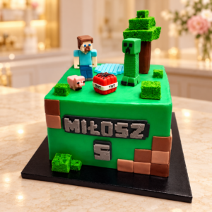 Zestaw figurek Minecraft na tort z masy cukrowej z imieniem i cyfrą